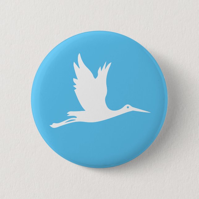 Flying white stork 6 cm round badge (Front)