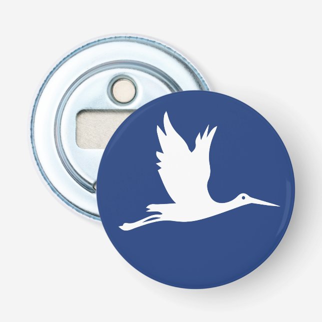 Flying white stork bottle opener (Front)