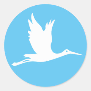 Flying white stork classic round sticker