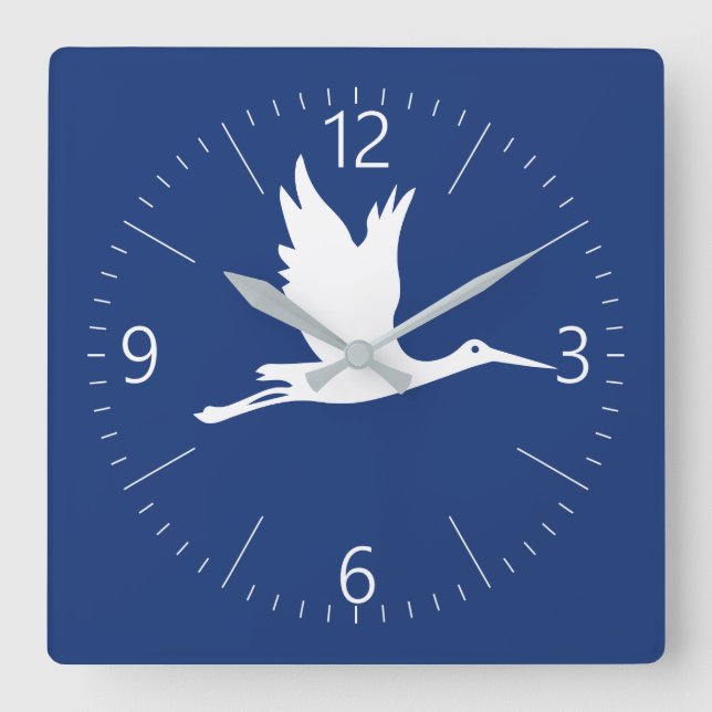 Flying white stork square wall clock (Front)