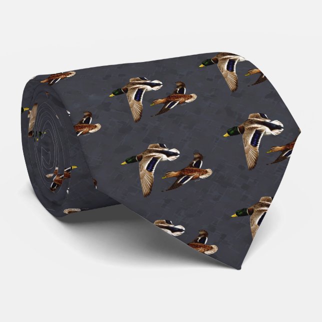 Flying Wild Ducks Charcoal Grey Tie (Rolled)