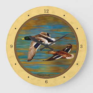 Flying Wild Ducks Yellow Large Clock