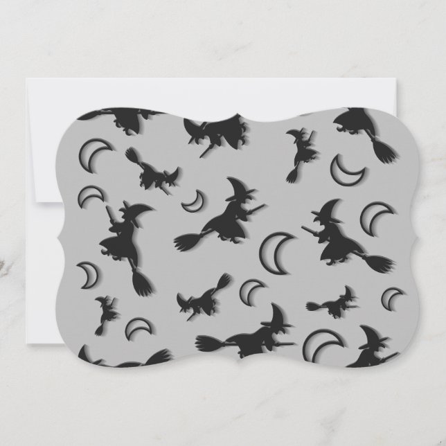 Flying witch among half moon at Halloween night 3D (Front)