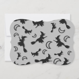 Flying witch among half moon at Halloween night 3D