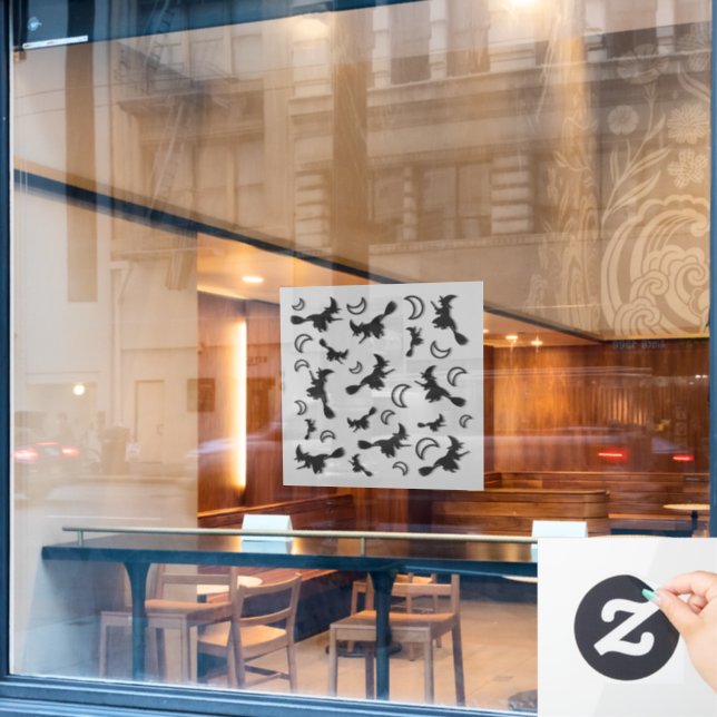 Flying witch among half moon at Halloween night 3D (Cafe Window)