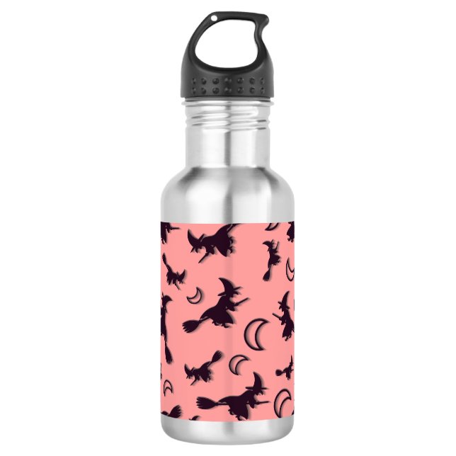 Flying witch among half moon at Halloween night 3D 532 Ml Water Bottle (Front)