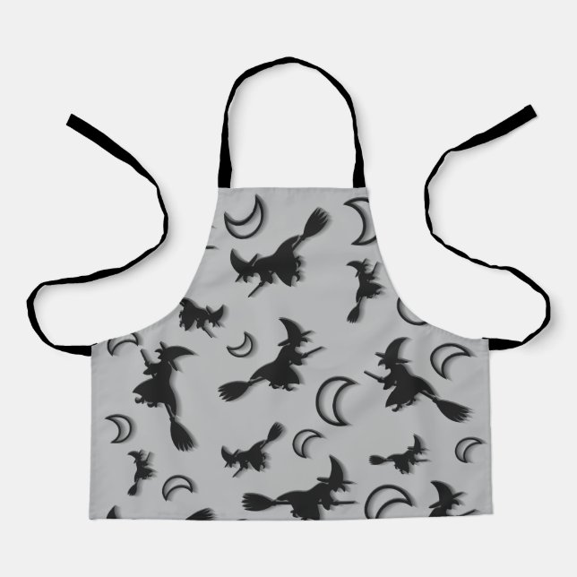 Flying witch among half moon at Halloween night 3D Apron (Front)