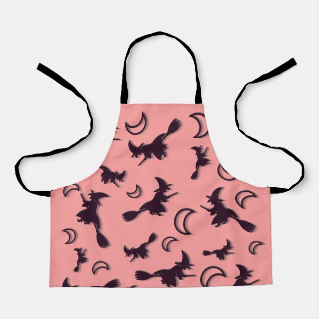 Flying witch among half moon at Halloween night 3D Apron (Front)