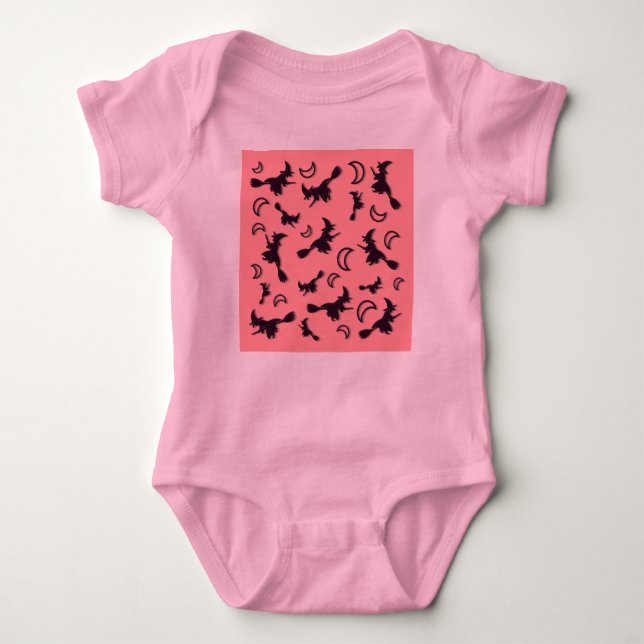 Flying witch among half moon at Halloween night 3D Baby Bodysuit (Front)