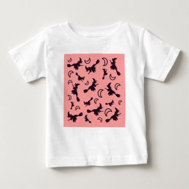 Flying witch among half moon at Halloween night 3D Baby T-Shirt (Front)
