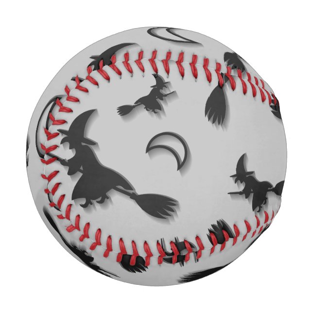 Flying witch among half moon at Halloween night 3D Baseball (Front Left)