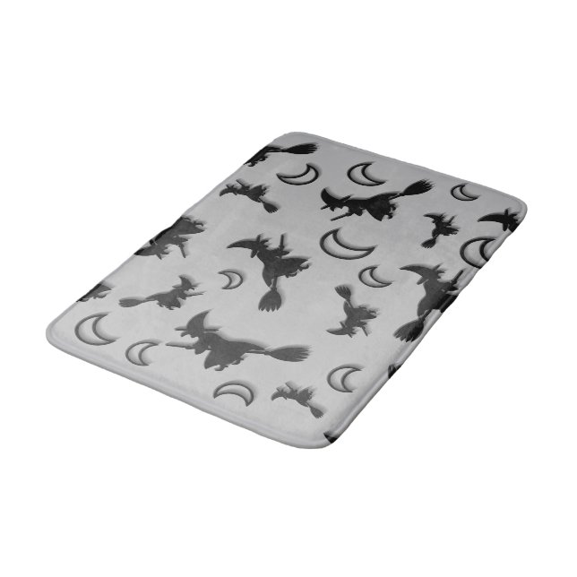 Flying witch among half moon at Halloween night 3D Bath Mat (Angled)