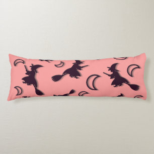 Flying witch among half moon at Halloween night 3D Body Cushion