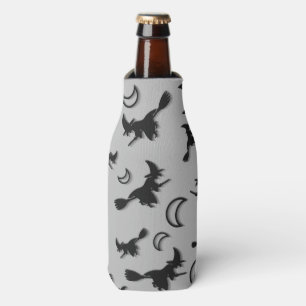 Flying witch among half moon at Halloween night 3D Bottle Cooler