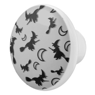 Flying witch among half moon at Halloween night 3D Ceramic Knob