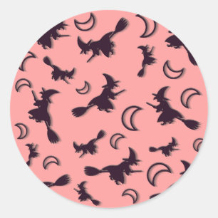 Flying witch among half moon at Halloween night 3D Classic Round Sticker