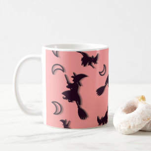 Flying witch among half moon at Halloween night 3D Coffee Mug