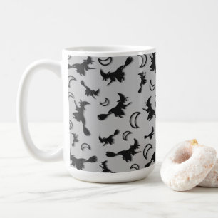 Flying witch among half moon at Halloween night 3D Coffee Mug