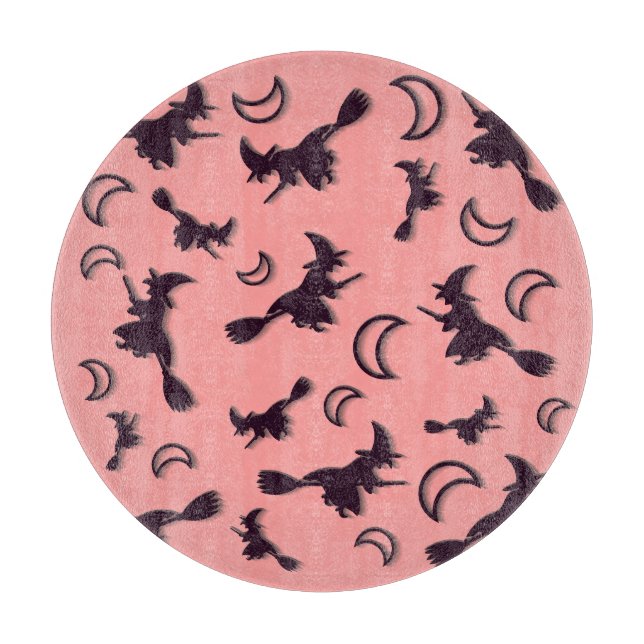 Flying witch among half moon at Halloween night 3D Cutting Board (Front)
