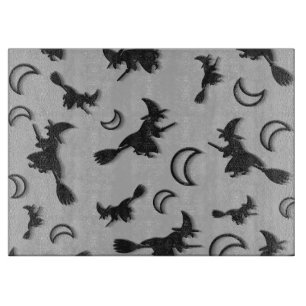 Flying witch among half moon at Halloween night 3D Cutting Board