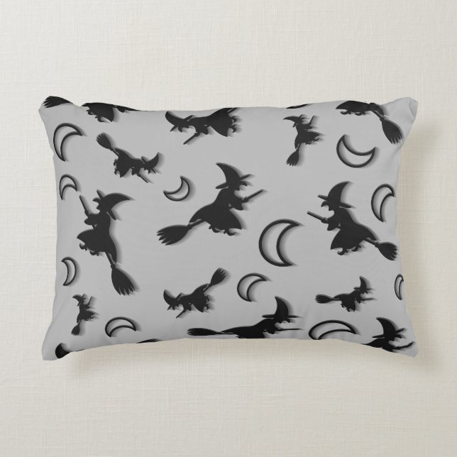 Flying witch among half moon at Halloween night 3D Decorative Cushion (Front)