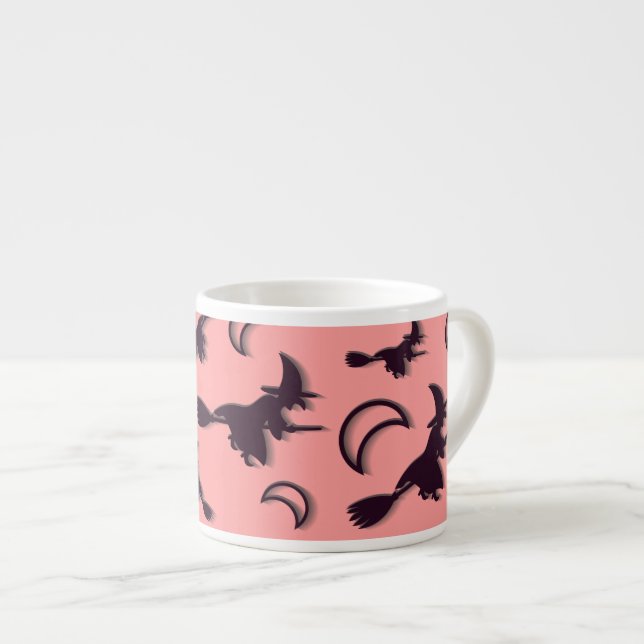 Flying witch among half moon at Halloween night 3D Espresso Cup (Front Right)