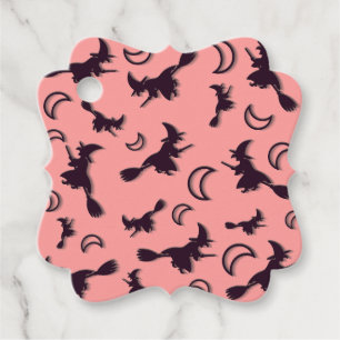 Flying witch among half moon at Halloween night 3D Favour Tags