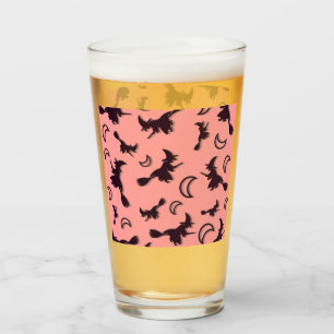 Flying witch among half moon at Halloween night 3D Glass