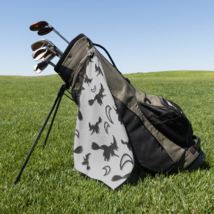 Flying witch among half moon at Halloween night 3D Golf Towel