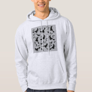 Flying witch among half moon at Halloween night 3D Hoodie