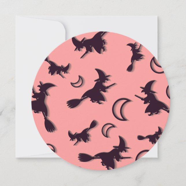 Flying witch among half moon at Halloween night 3D Invitation (Front)