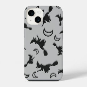 Flying witch among half moon at Halloween night 3D iPhone 14 Case