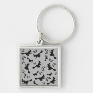 Flying witch among half moon at Halloween night 3D Key Ring