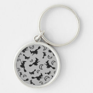 Flying witch among half moon at Halloween night 3D Key Ring