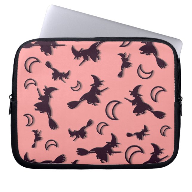 Flying witch among half moon at Halloween night 3D Laptop Sleeve (Front)
