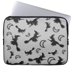 Flying witch among half moon at Halloween night 3D Laptop Sleeve