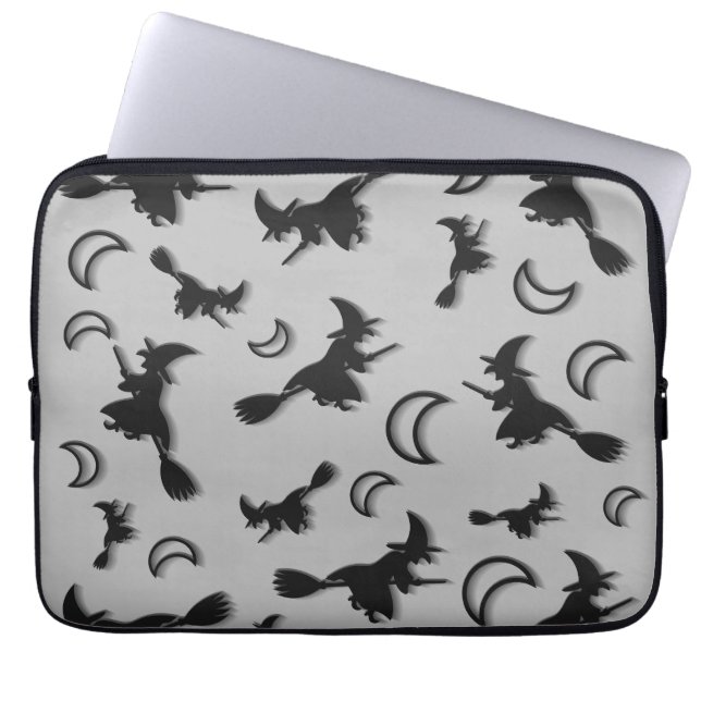 Flying witch among half moon at Halloween night 3D Laptop Sleeve (Front)