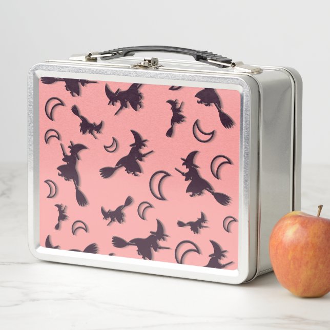 Flying witch among half moon at Halloween night 3D Metal Lunch Box (In Situ)