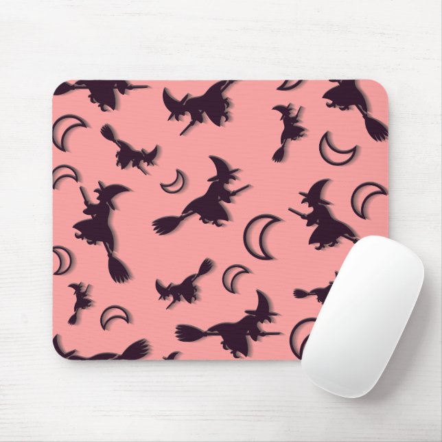 Flying witch among half moon at Halloween night 3D Mouse Pad (With Mouse)