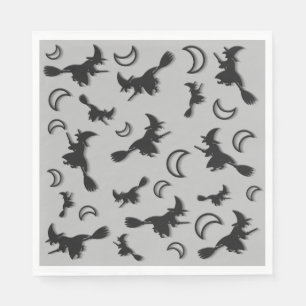 Flying witch among half moon at Halloween night 3D Napkin