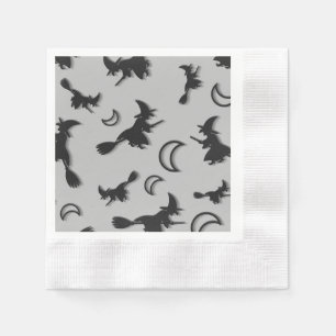 Flying witch among half moon at Halloween night 3D Napkin
