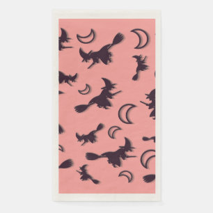 Flying witch among half moon at Halloween night 3D Napkin
