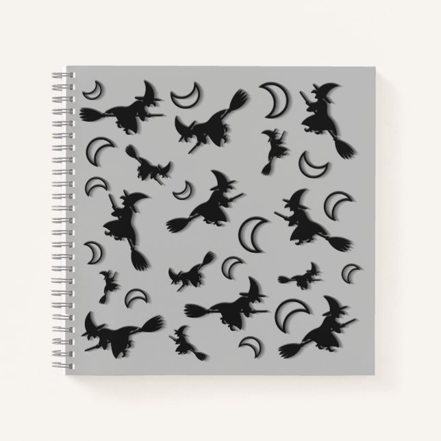 Flying witch among half moon at Halloween night 3D Notebook (Front)