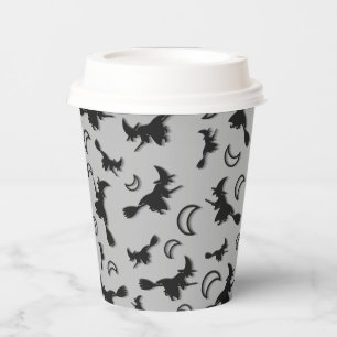Flying witch among half moon at Halloween night 3D Paper Cups