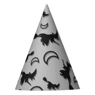 Flying witch among half moon at Halloween night 3D Party Hat