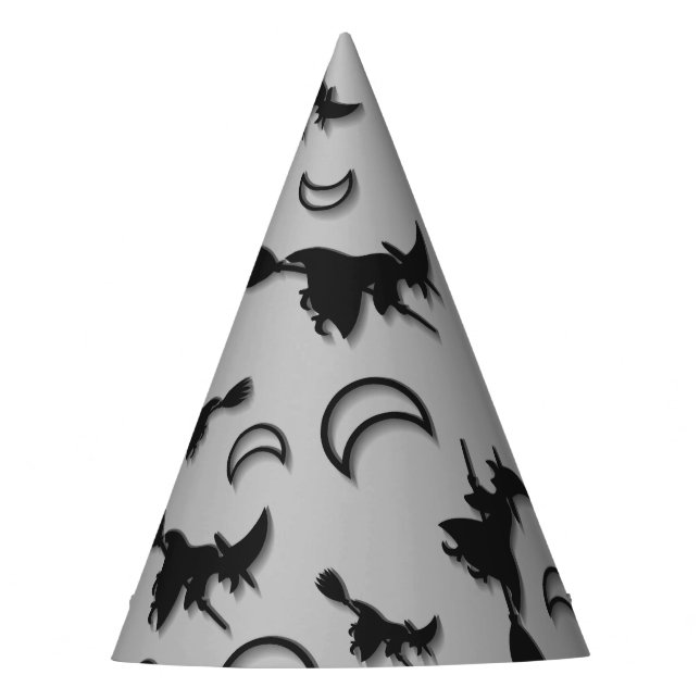 Flying witch among half moon at Halloween night 3D Party Hat (Front)