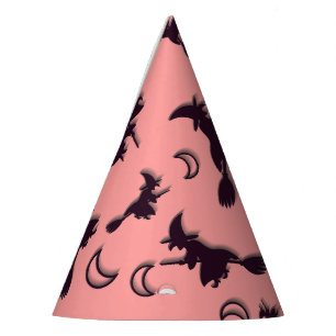 Flying witch among half moon at Halloween night 3D Party Hat