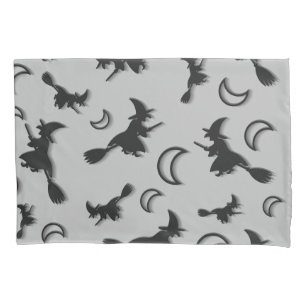 Flying witch among half moon at Halloween night 3D Pillowcase
