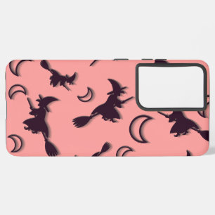 Flying witch among half moon at Halloween night 3D Samsung Galaxy Case