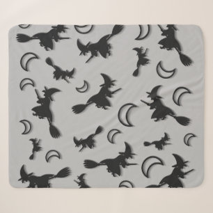 Flying witch among half moon at Halloween night 3D Sherpa Blanket